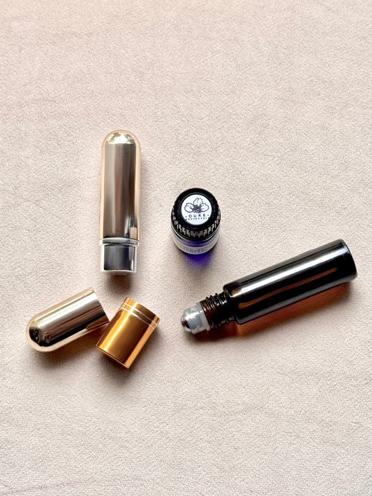 Set of small containers on a light gray surface